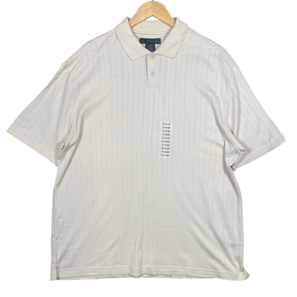 J Ferrar Mens‎ XL Beige Striped Short Sleeve Button Up Polo Shirt NWT